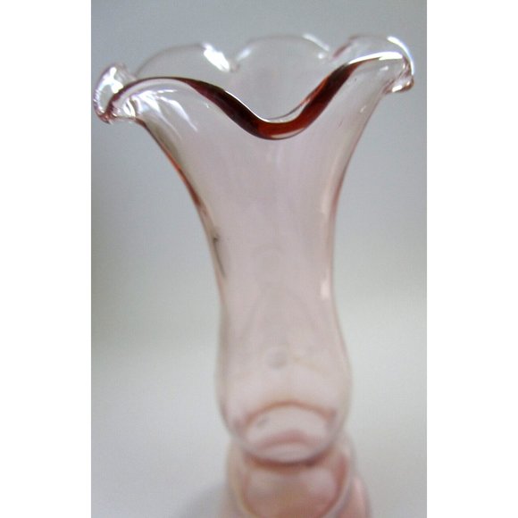 Vintage Pink Depression Art Glass Etched - Stretched Pedestal 8.25" H Bud Vase - Picture 3 of 15